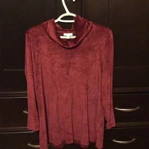 Pink velvet cowl neck top